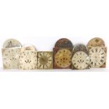 Five various painted arched longcase clock dials; also a 12" square brass dial (6)