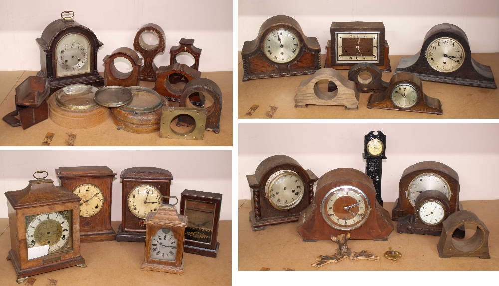 Large quantity of Napoleon hat wooden cased clocks and clock cases