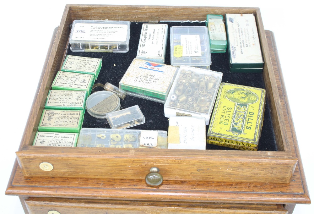 Small oak chest of six long drawers containing various tools, including small drill bits, arbours - Image 8 of 8