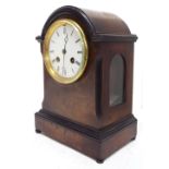 French walnut and ebonised two train mantel clock striking on a bell, the 3.5" white dial within a