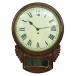Rosewood single fusee 12" convex drop dial wall clock, within a turned surround over carved ears and