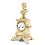 French gilt metal two train figural mantel clock, the movement signed Chesnier á Paris, with outside