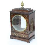 Regency rosewood mantel clock case with aperture for a 7" circular dial, with convex dial glass,