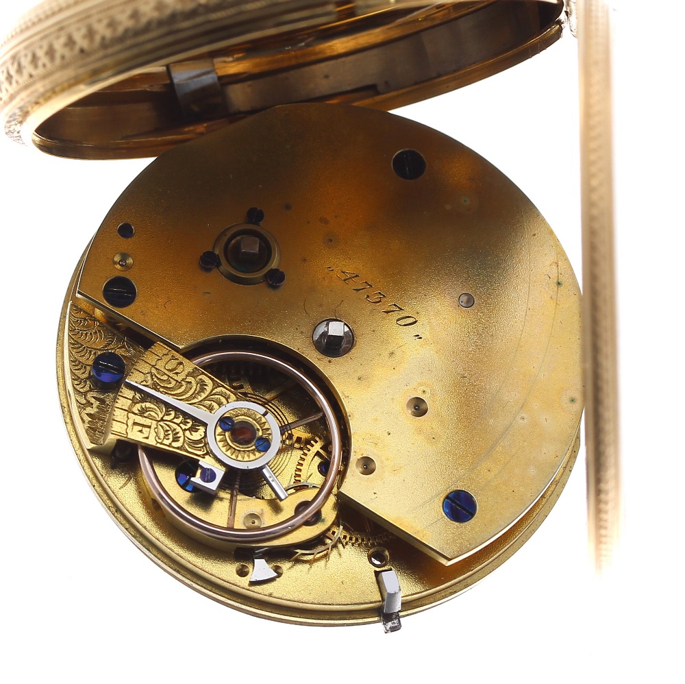 18ct fusee lever pocket watch, London 1878, unsigned gilt three quarter plate movement, no. 47370, - Image 3 of 3