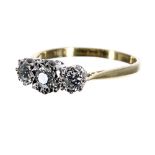 18ct and platinum three stone diamond ring, 0.50ct approx, clarity SI, colour H-I, 3.1gm, ring