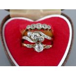 18ct gold and platinum set diamond trilogy ring, diamond shoulders, 0.2ct approx, ring size K, 2.