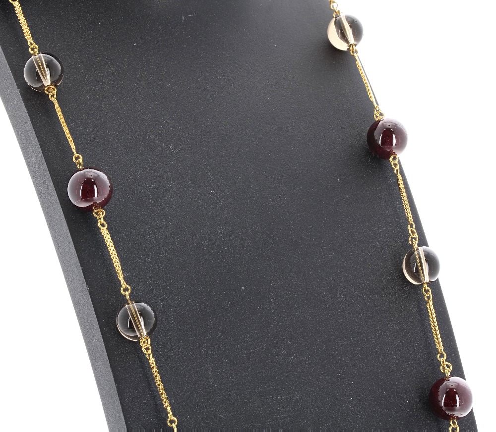 Garnet and smoky quartz 14k bead necklace, 26gm, 22" long - Image 2 of 2