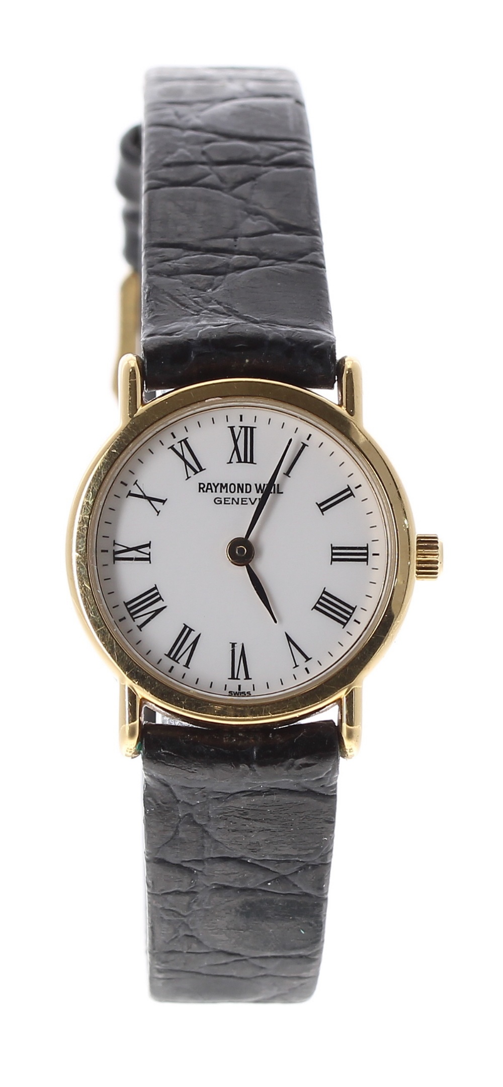 Raymond Weil 18k gold plated lady's wristwatch, ref. 5758, circular white dial with Roman numerals