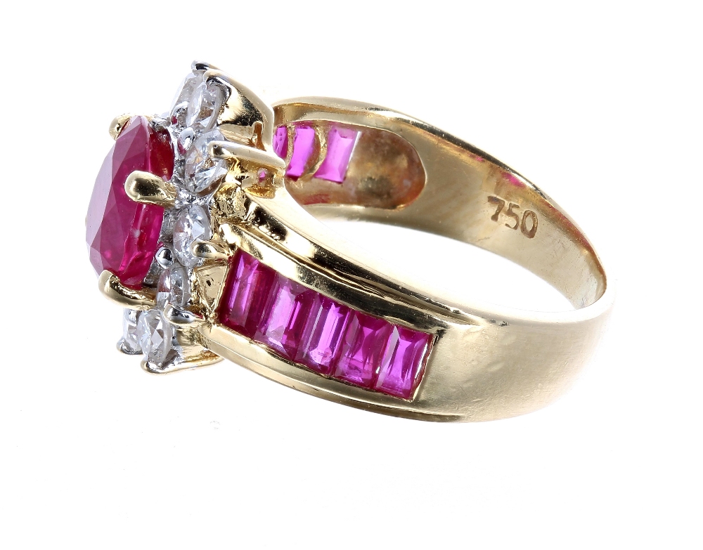 Good quality 18ct ruby and diamond dress ring, central oval ruby of good colour, 1.24ct approx, - Image 2 of 3