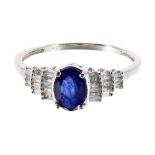 Attractive white gold sapphire and diamond ring, the sapphire 0.50ct approx, in a stepped setting