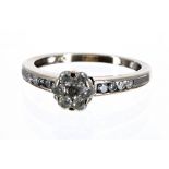 18ct diamond cluster ring with set shoulders, 0.50ct approx, clarity I1, colour H-I, 3.2gm, ring