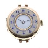 Swiss 9ct and enamel lady's bracelet watch, import hallmarks Glasgow 1923, plain enamel dial, the