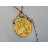 Edward VII sovereign pendant, 1906, 9ct mount, chain and safety chain, 12.3gm