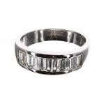 Modern 18ct white gold baguette diamond half eternity ring, 1.00ct approx, band width 6mm, 5.7gm,