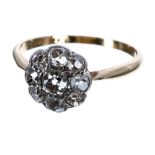 Antique 18ct old-cut diamond cluster ring, 0.80ct approx, clarity SI, colour J-K, 11mm, ring size