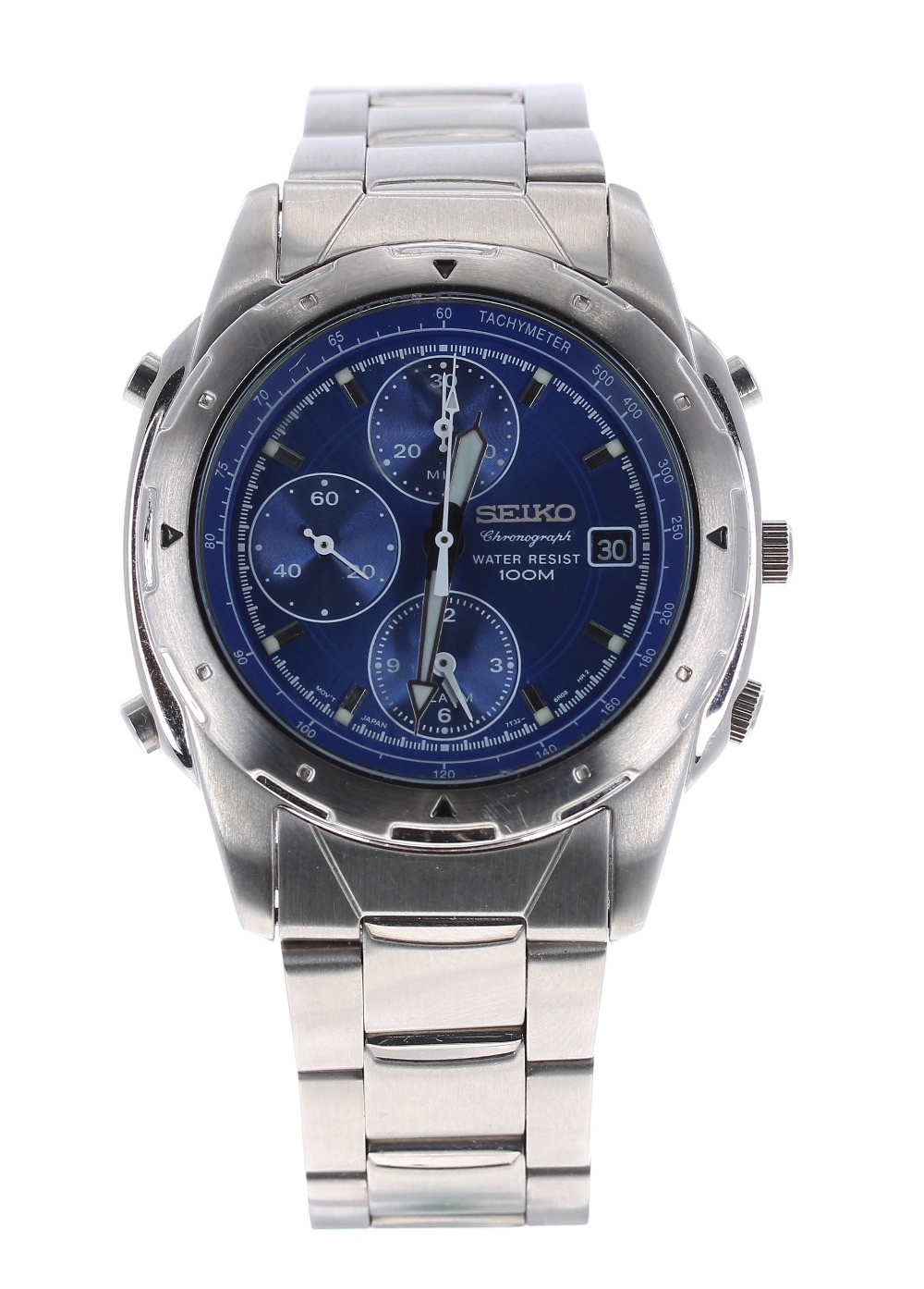 Seiko chronograph stainless steel gentleman's bracelet watch, ref. 7T32-6M00, serial. no. 142847,