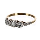 18ct three stone diamond ring, 2.1gm, ring size O/P