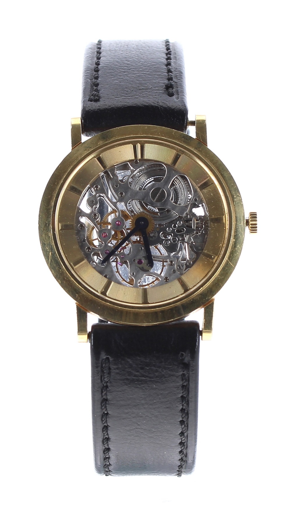 Bernard Golay 18ct gentleman's wristwatch, circular case with skeleton dial and exhibition back with