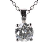 18ct white gold solitaire diamond pendant on an 18ct white gold chain, round brilliant-cut, 1.04ct