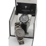 Acctim Radio Controlled Talking gentleman's wristwatch, black dial, black leather strap, 45mm (