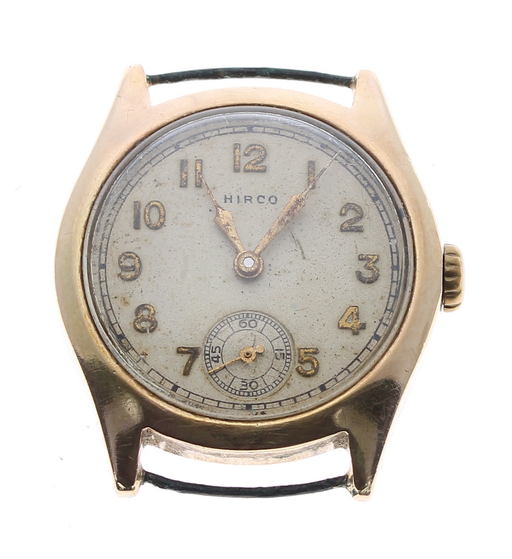 Swiss 9ct mid-size fixed lug wristwatch, Chester 1942, circular silvered dial signed Hirco with gilt