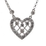 Attractive 18ct white gold diamond set heart pendant on a slender necklet, 5.4gm, the pendant 15mm