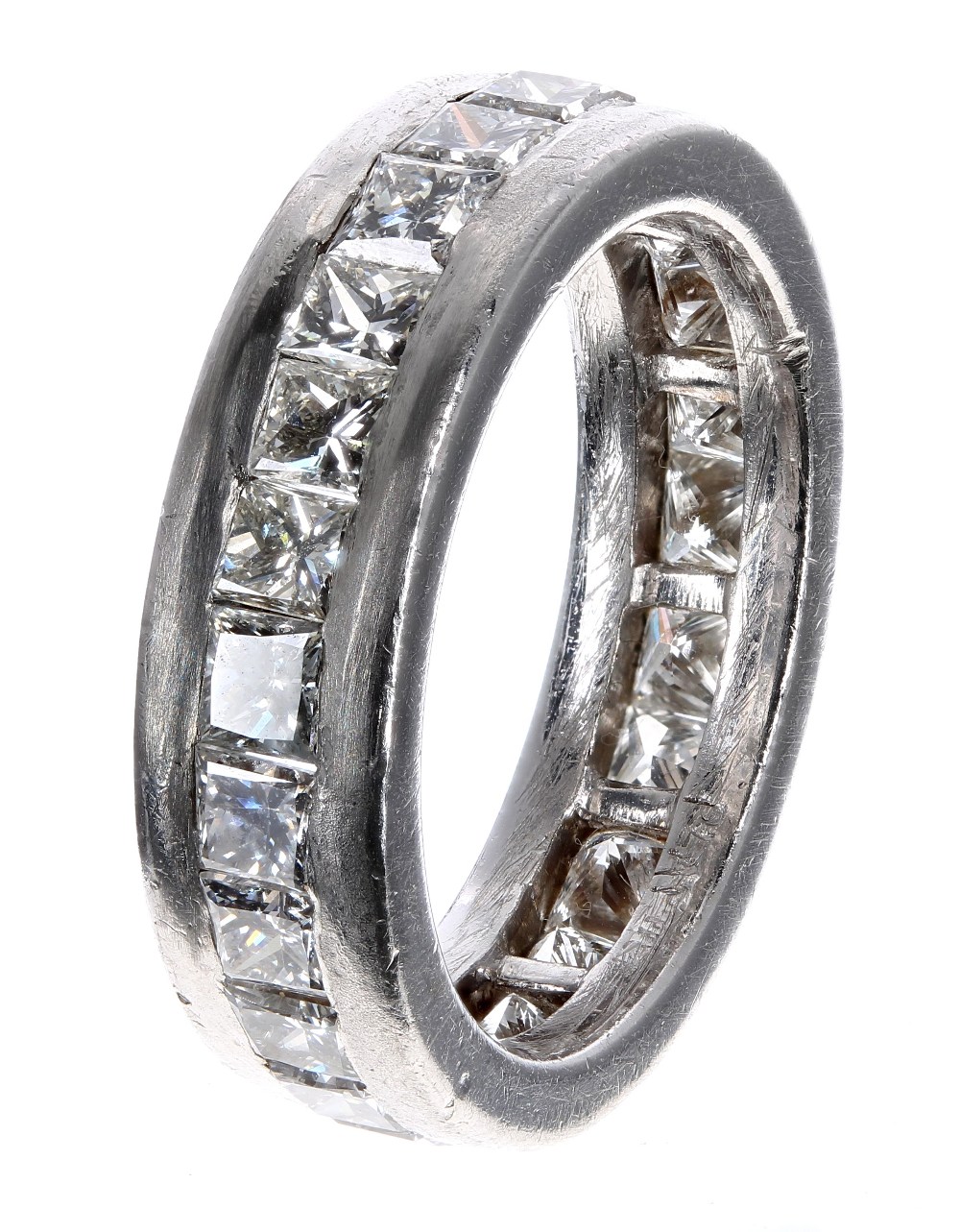 Fine quality princess-cut diamond heavy platinum handmade eternity band ring, estimated 4.50ct