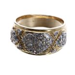 18ct yellow gold diamond heart design ring, 0.25ct, 6.6gm, width 10mm, ring size J/K