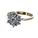 18ct seven stone diamond daisy cluster ring, round brilliant-cut, 0.75ct, clarity SI, colour H-J,