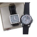 Sekonda Safari square cased stainless steel gentleman's wristwatch, black dial with luminous