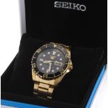 Seiko 5 Sports automatic gold plated gentleman's bracelet watch, ref. 7S36-03C0, circular black