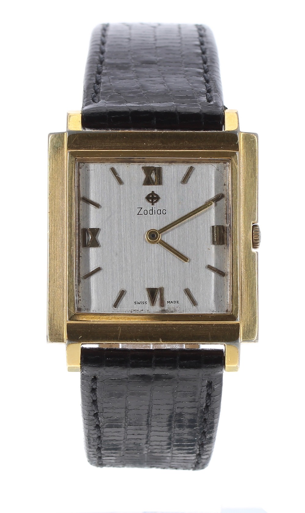 Zodiac square cased gold plated and stainless steel gentleman's wristwatch, ref. 523 011, square