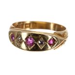 18ct ruby and diamond gypsy ring, Birmingham 1900, band width 7mm, 3.8gm, ring size M