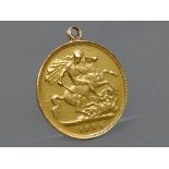 Victorian 22ct half sovereign pendant, 1894, 4.1gm