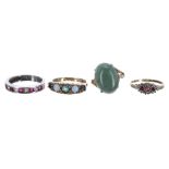 Four 9ct stone set dress rings, 9.5gm (4)