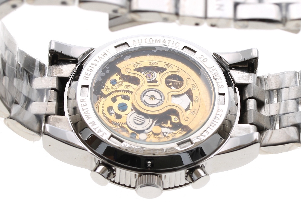 Meridian automatic stainless steel gentleman's bracelet watch, circular black dial with skeleton - Image 3 of 3