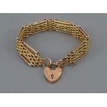 Good 9ct rose gold gate bracelet with padlock clasp and safety chain, 15.3gm, 6.25" long approx