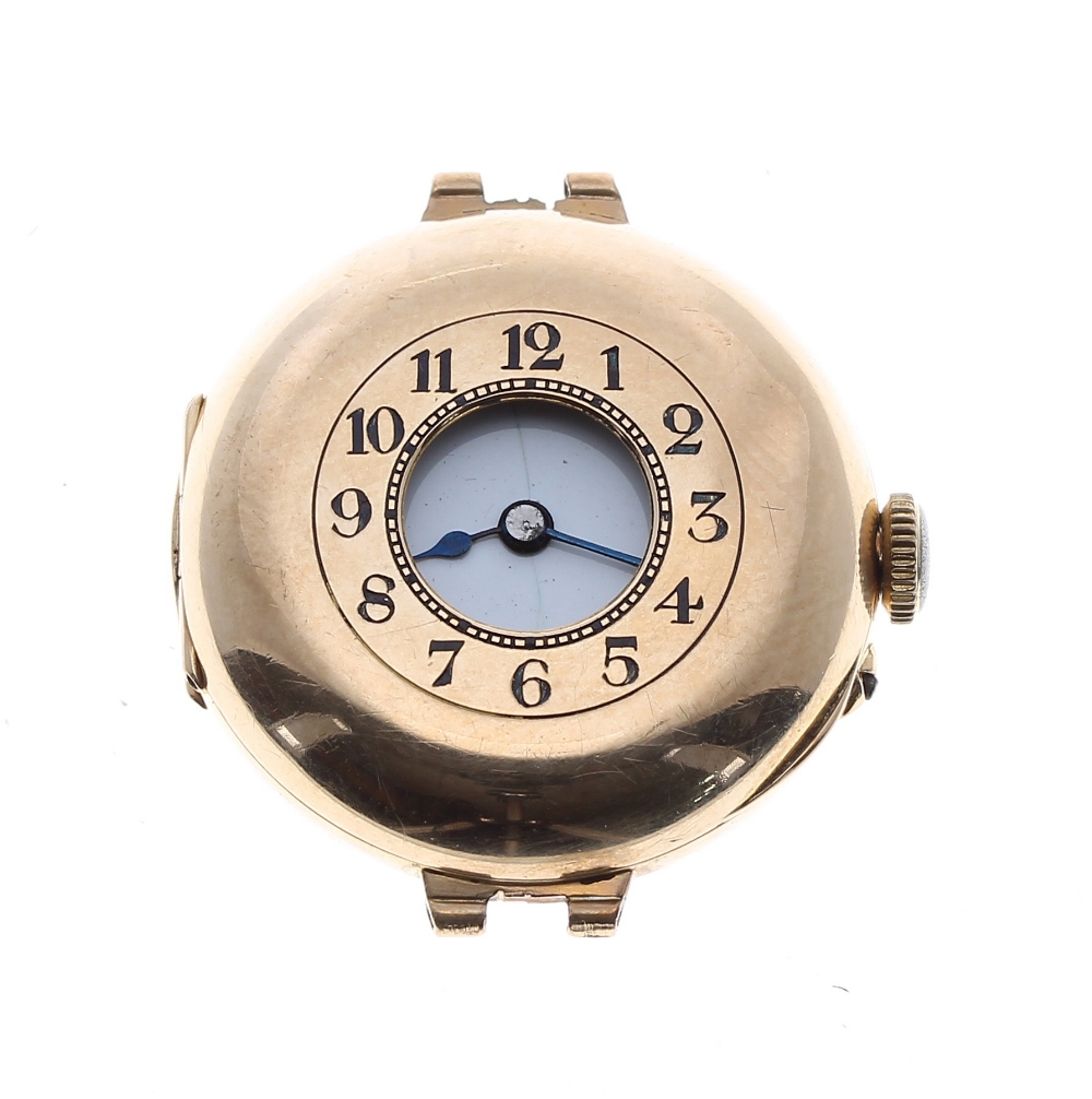 Swiss 15ct half hunter lady's bracelet watch, import hallmarks London 1912, circular enamel dial