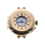 Swiss 15ct half hunter lady's bracelet watch, import hallmarks London 1912, circular enamel dial