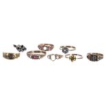 Jewellery for repair to include three 18ct rings 5.1gm; four 9ct rings 6gm, Georgian enamel part