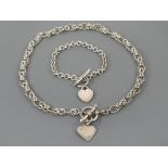 Contemporary silver (925) fancy link necklet, 16" long, 42.1gm; together with a similar plain link