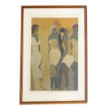 David Schneur (Israeli 1905-1988) - Four Ladies and Two Gentleman, Limited edition coloured