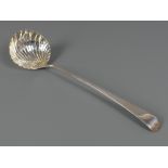 George III silver soup ladle with feather edge and scallop bowl, maker Robert Ross, London 1775,