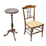 19th century walnut child's chair with woven spindle entwined open back, 25" high; also a small