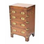 Campaign style mahogany bachelors chest/writing desk, the hinged top enclosing tooled leather