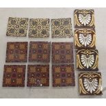 Set of six Mintons & Hollins tiles, 6" x 6" x 0.5"; together with a further set of four Victorian