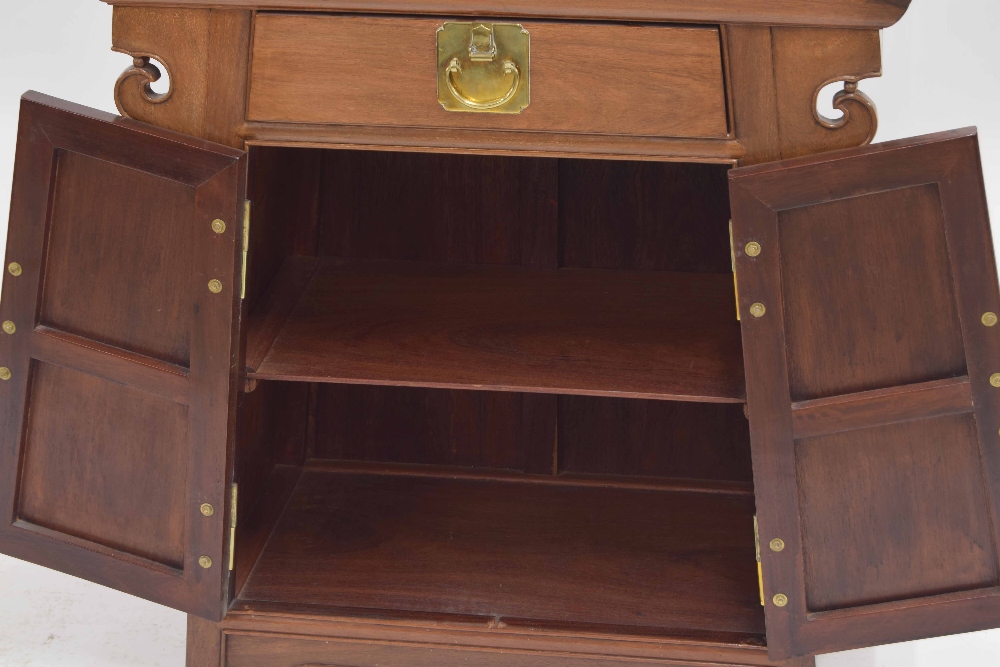 Chinese hardwood side cabinet, the rectangular top with raised scrolling ends over a single drawer - Image 2 of 3