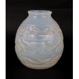 Rene Lalique 'Soudan' globular opalescent glass vase, inscribed signature 'R.Lalique France' to