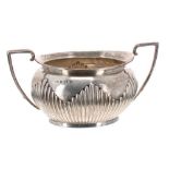 Late Victorian silver half reeded twin-handled sucrier, maker possibly Barker Brothers, Birmingham