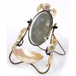 French 'Palais Royale' shell and mother of pearl mount strut mirror / trinket tray, 5" wide, 6.5"